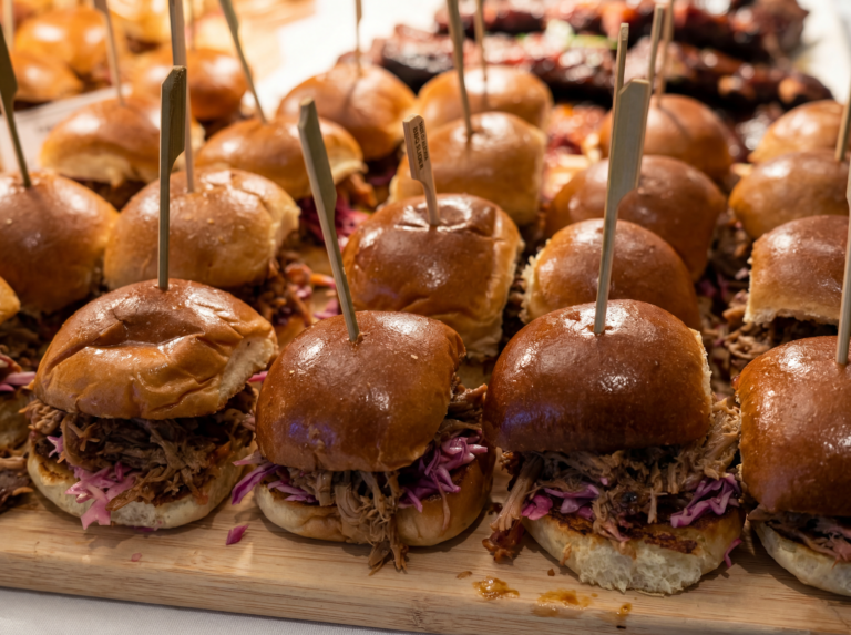 carolina pulled pork sliders on a white plate